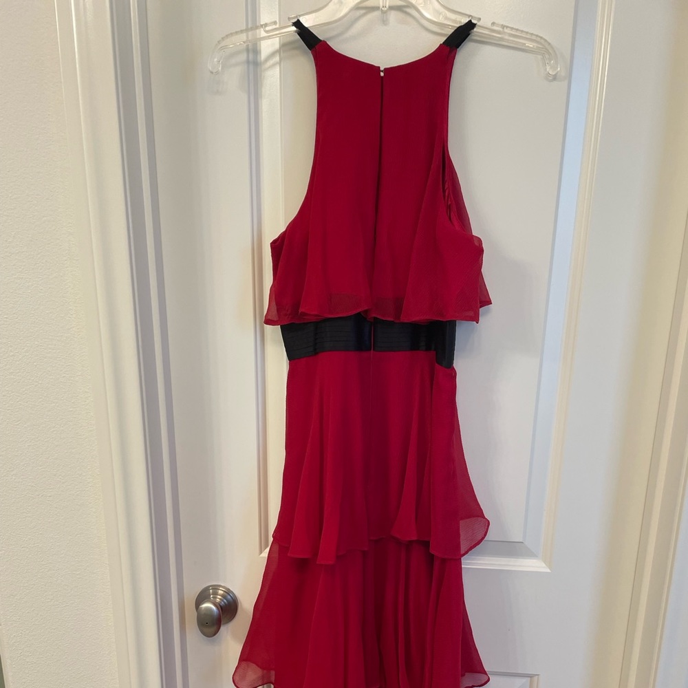 BCBG Maxazria Formal Long Tiered Dress in Scarlet Red Color